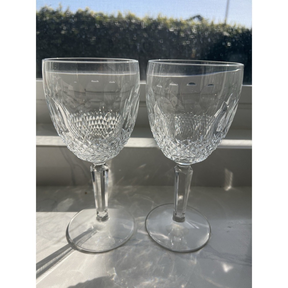 2 GORGEOUS MINT WATERFORD COLLEEN TALL STEM WATER GOBLETS 7" HIGH